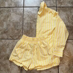 A New Day Yellow Striped Shirt and Shorts Set